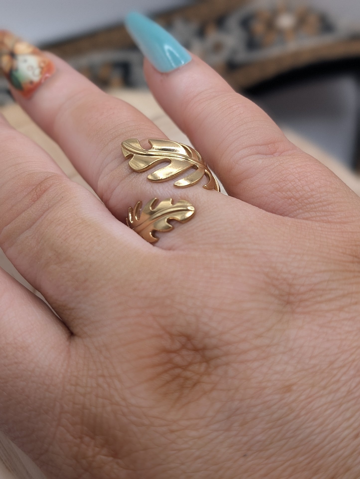 Tropical Leaf Adjustable Wrap Ring