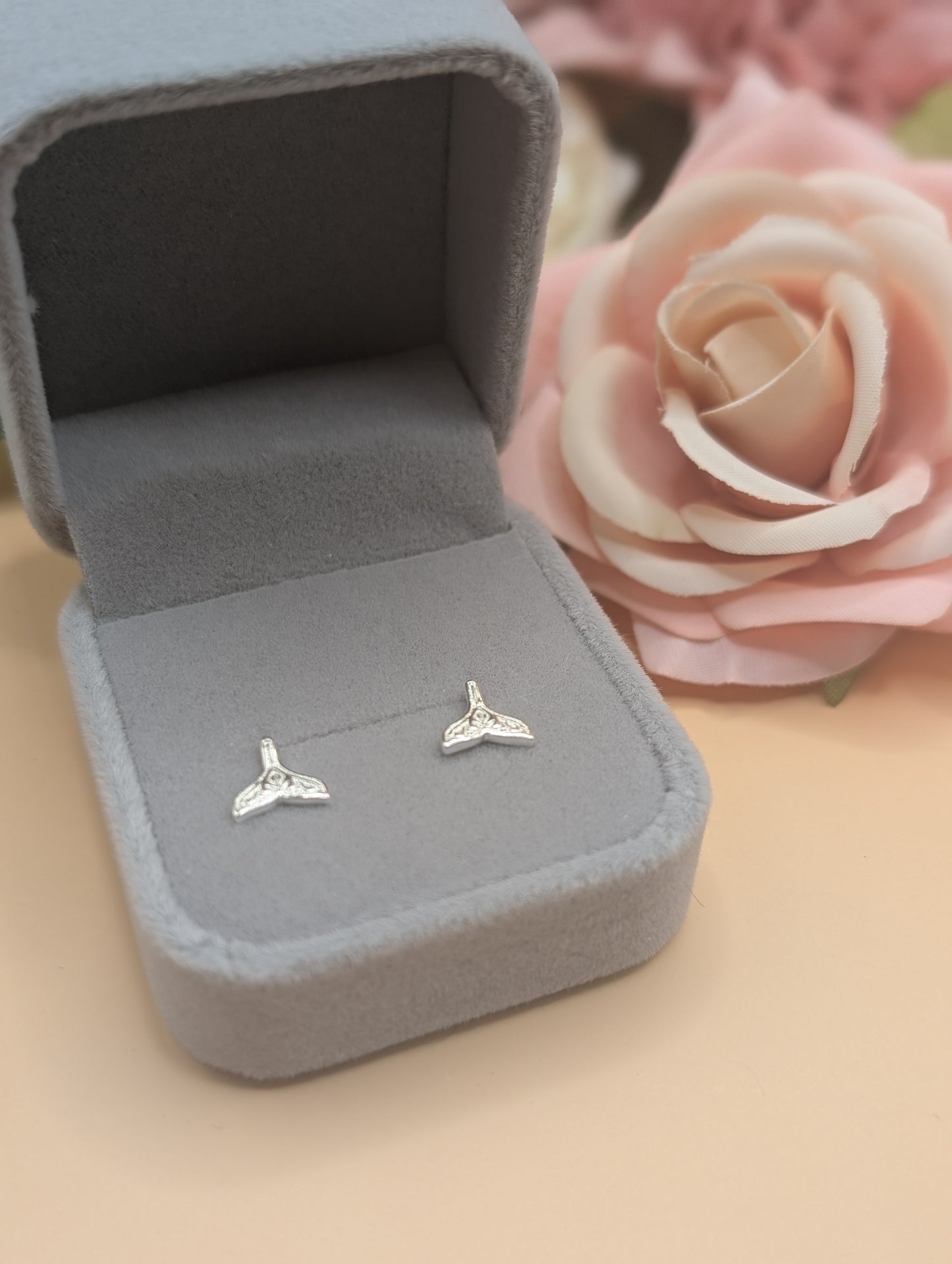 Sterling Silver Whale Tail Stud Earrings
