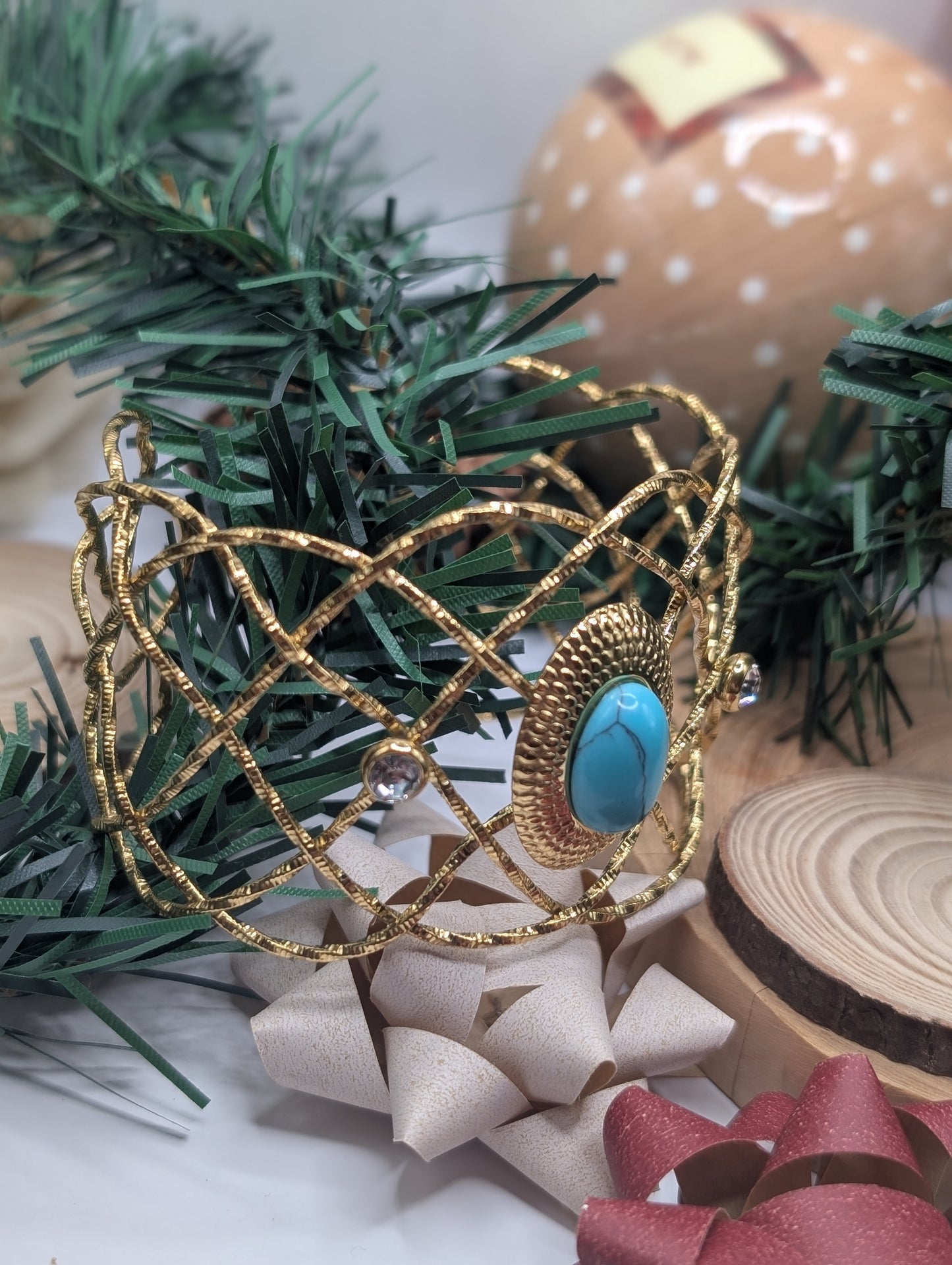 Gold Filigree Turquoise Cuff