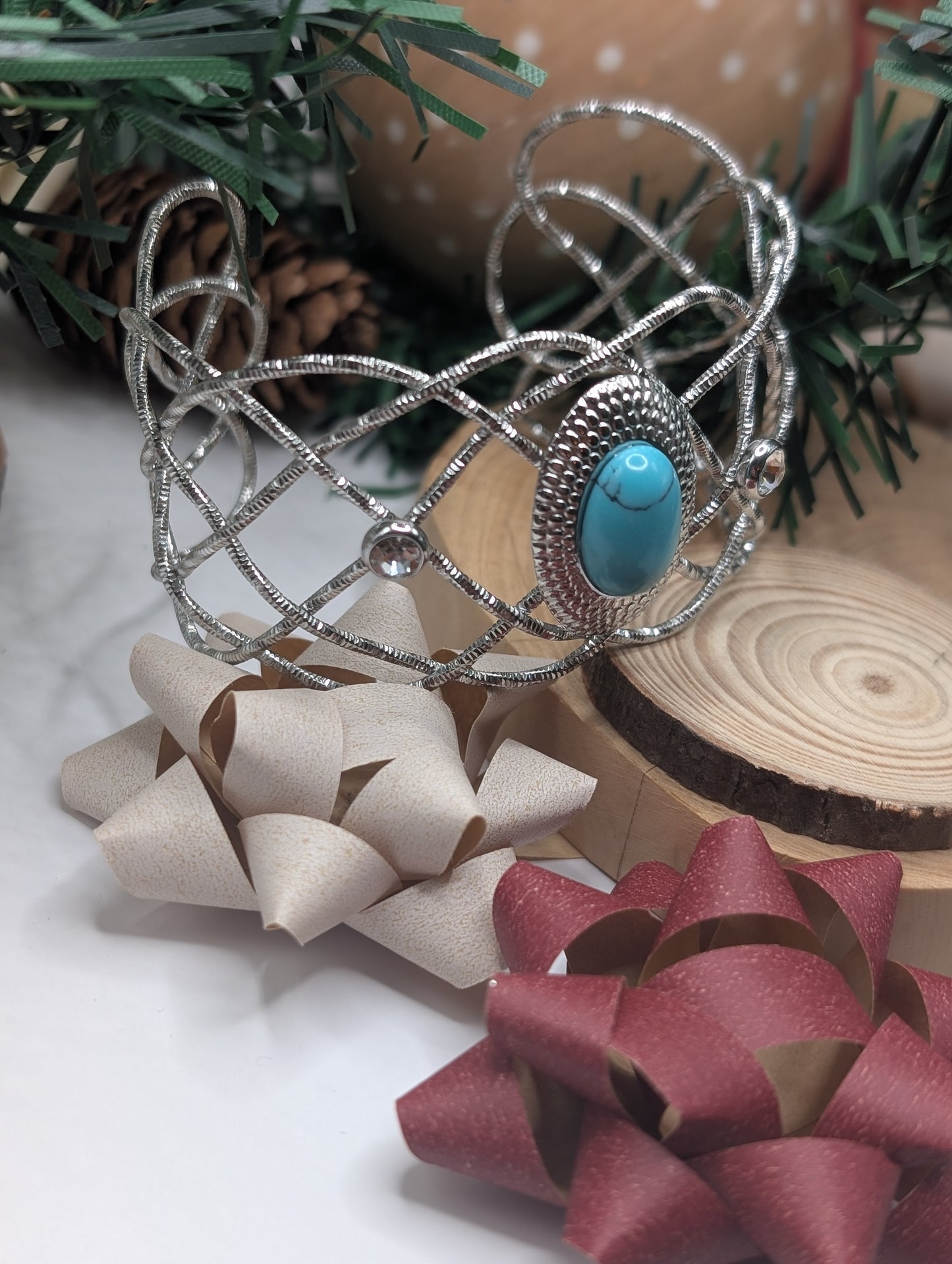 Silver Filigree Turquoise Cuff