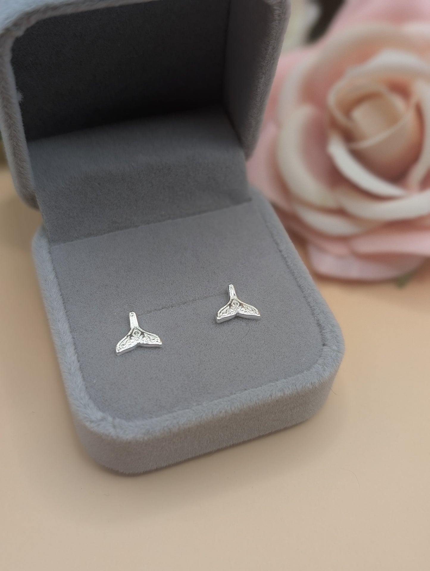 Sterling Silver Whale Tail Stud Earrings