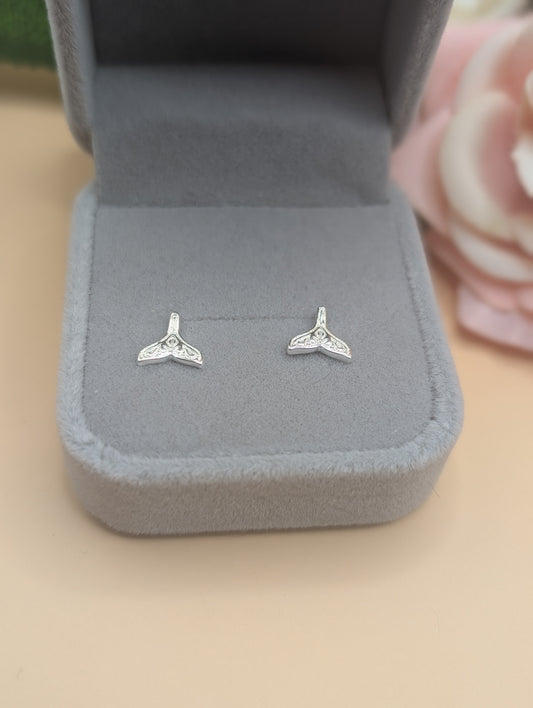 Sterling Silver Whale Tail Stud Earrings