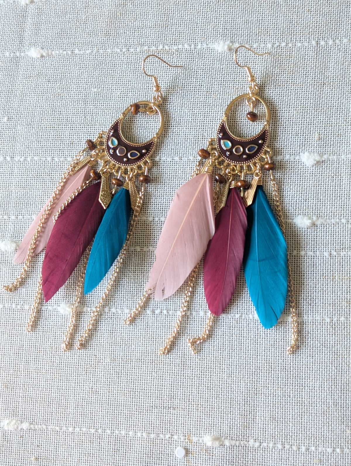 Feather drop boho earrings