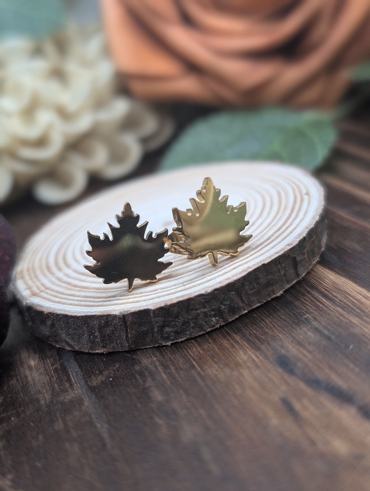 Maple leaf stud earrings