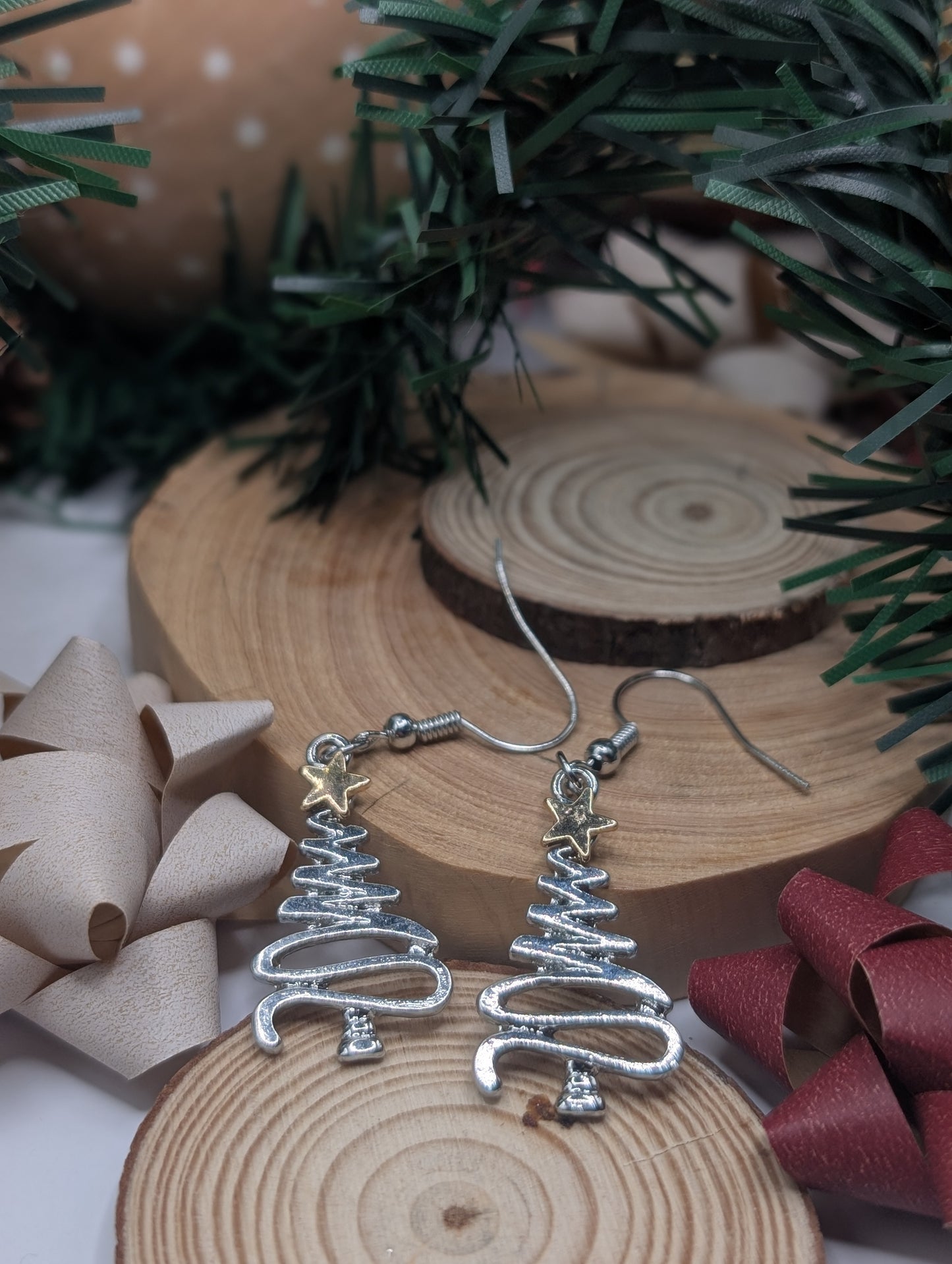 Silver Christmas Tree Earrings