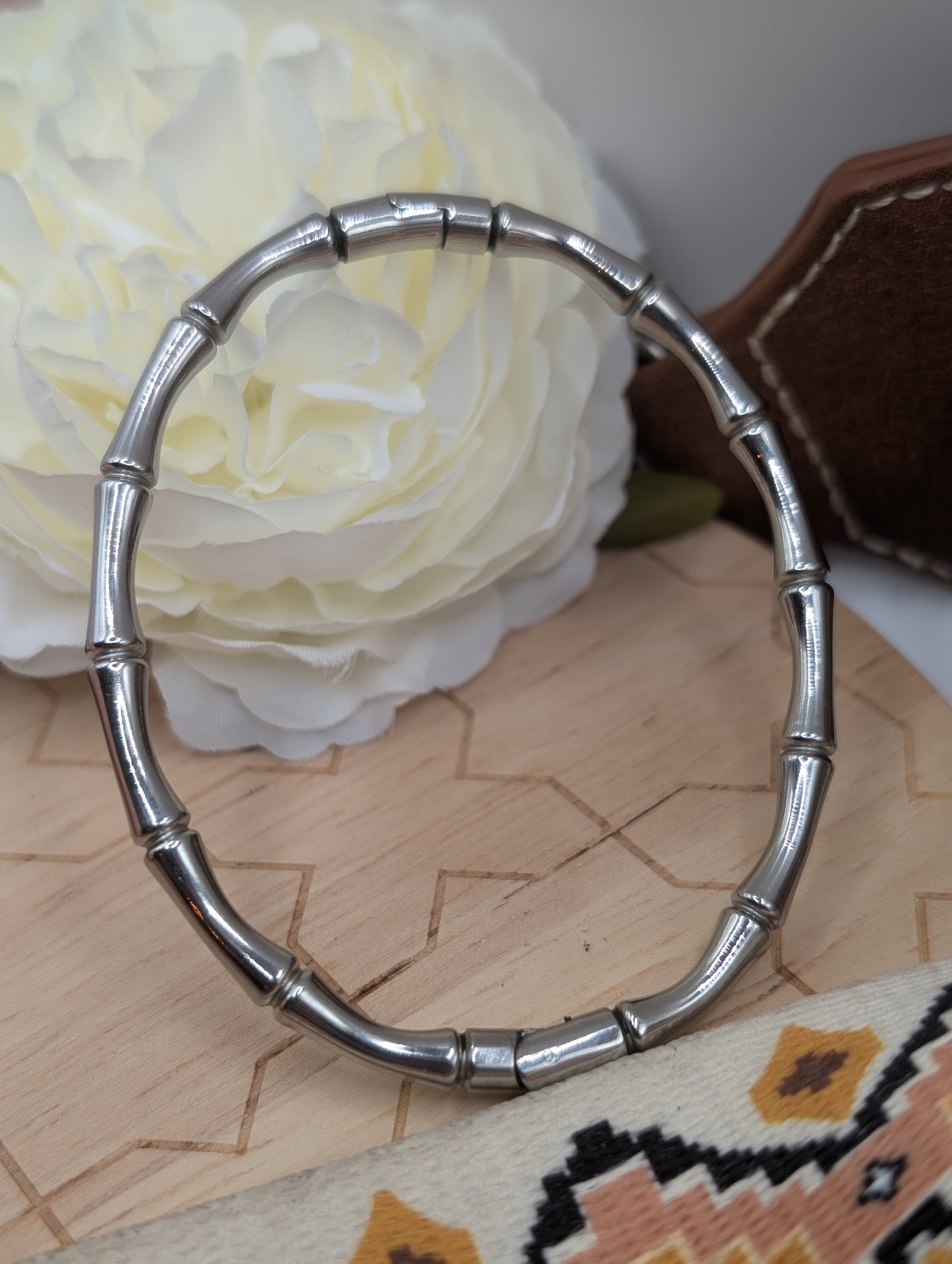 Bamboo Hinged Silver Bangle
