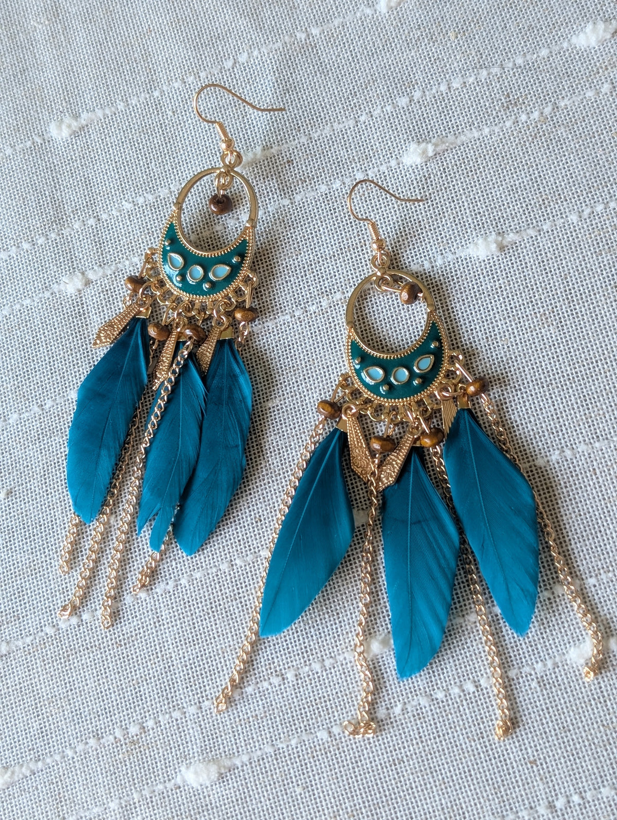 Feather drop boho earrings