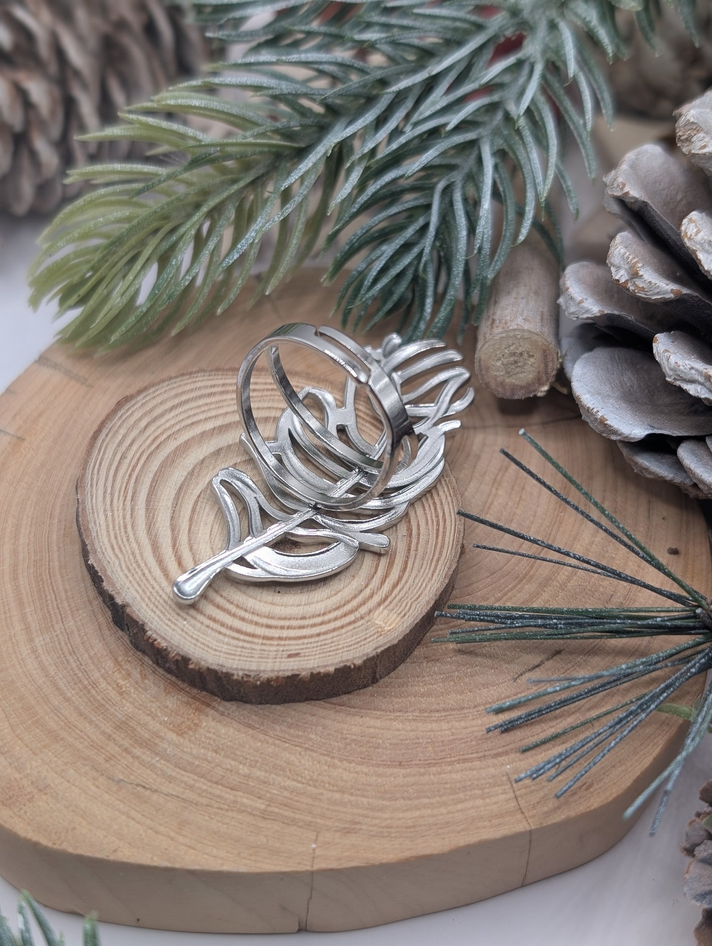 Silver Feather Adjustable ring