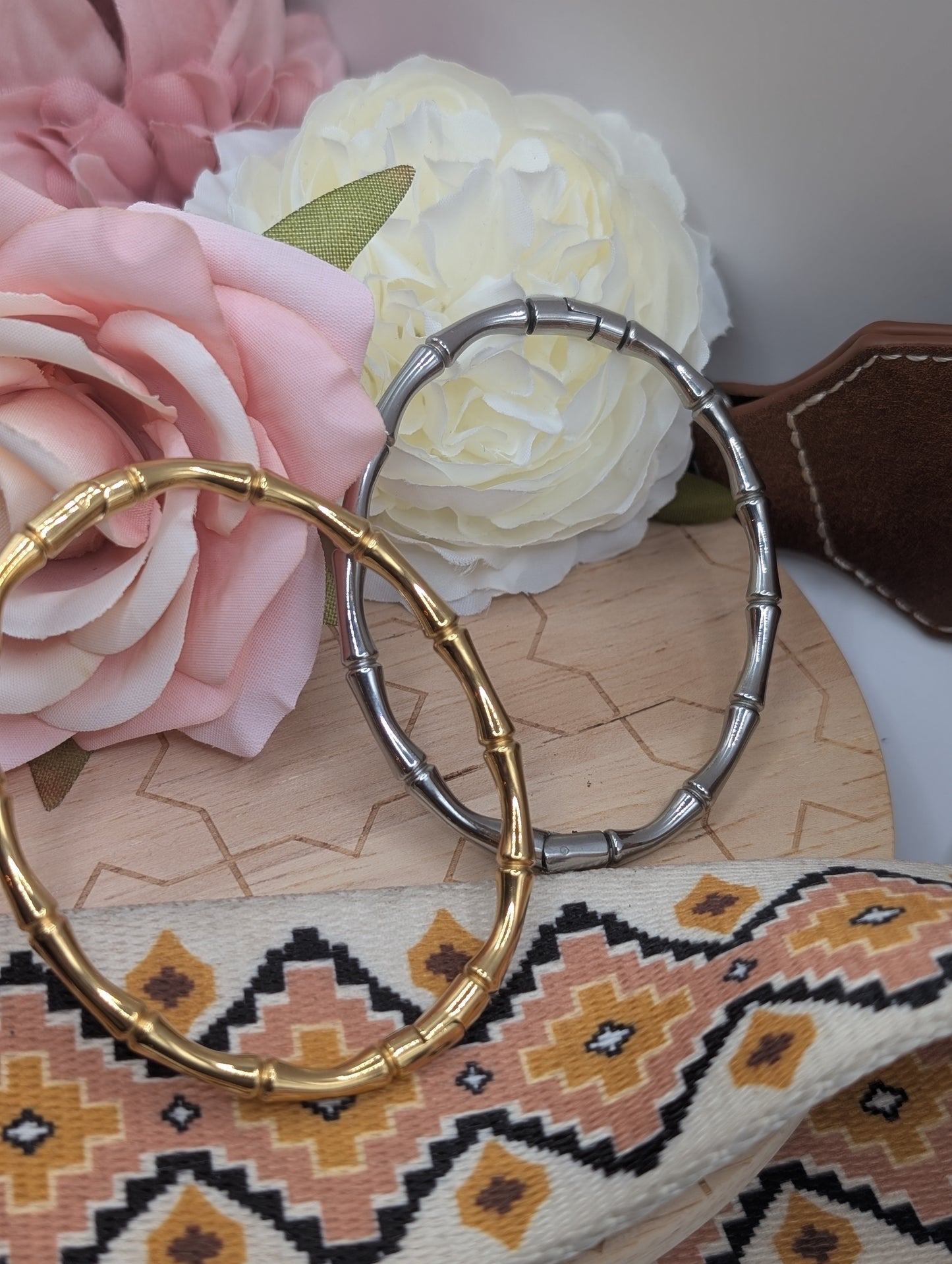 Bamboo Hinged Silver Bangle