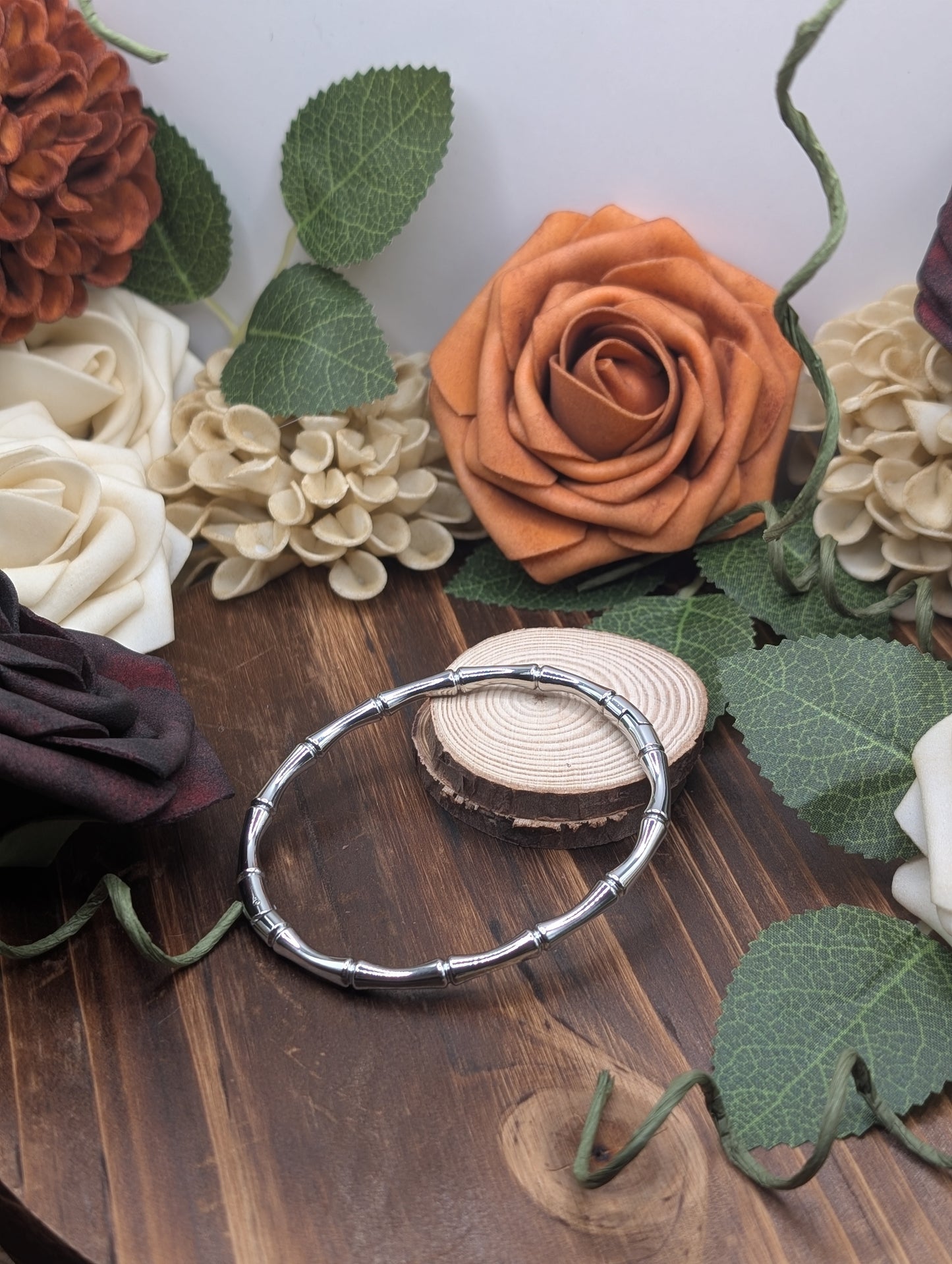 Bamboo Hinged Silver Bangle