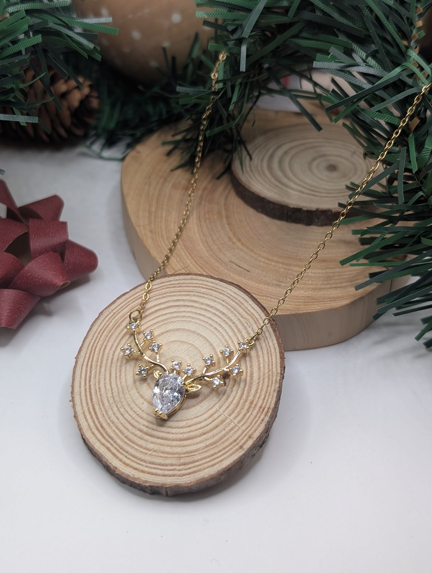 Crystal Gold Reindeer Necklace