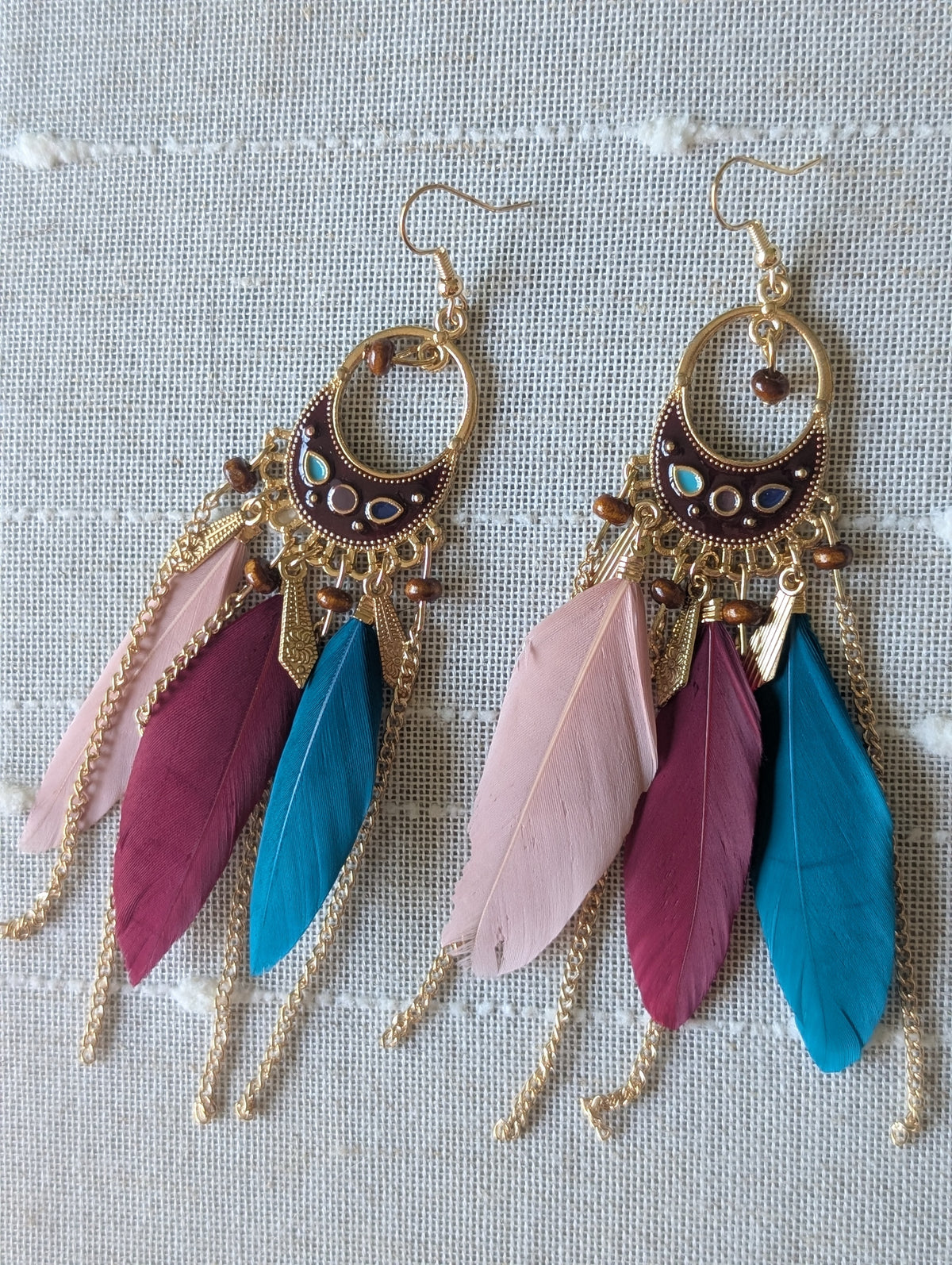 Feather drop boho earrings