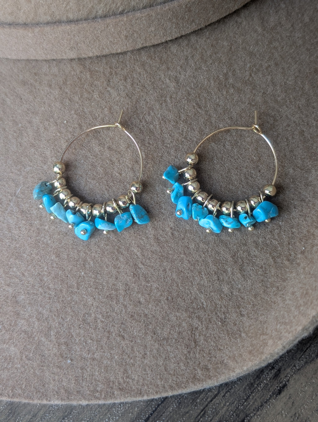 Gold Turquoise Beaded Hoops