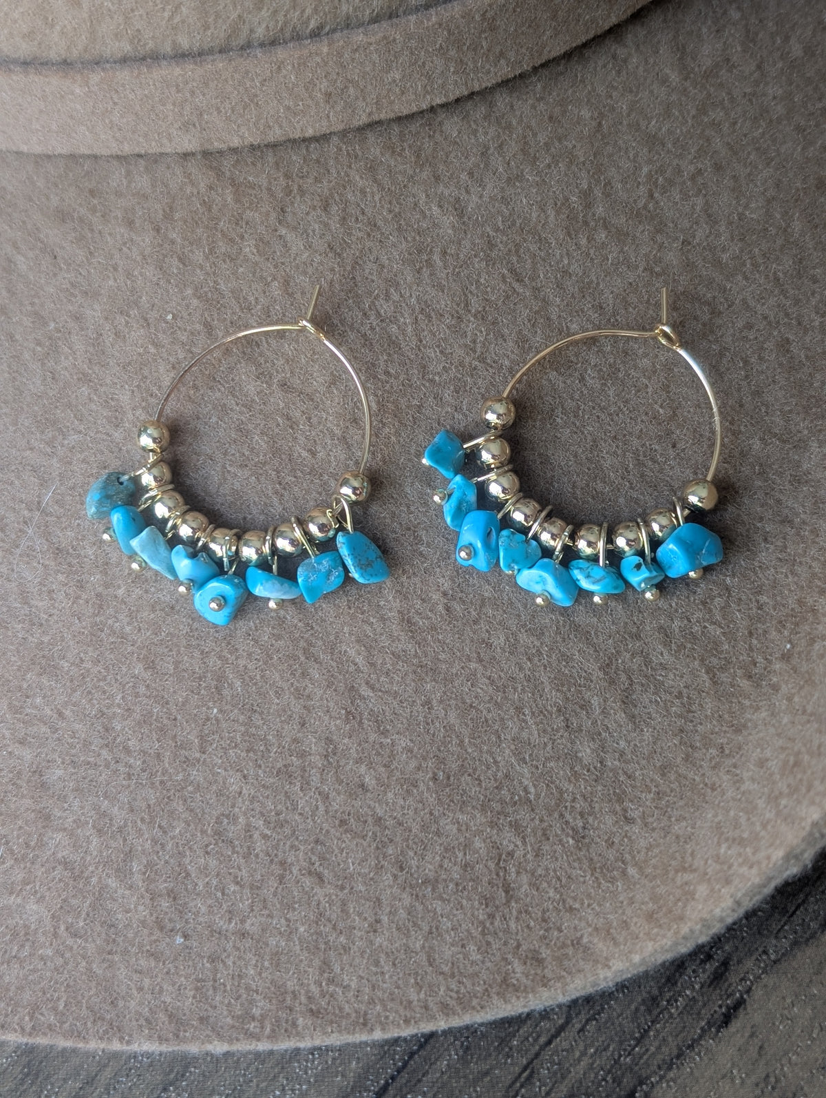 Gold Turquoise Beaded Hoops