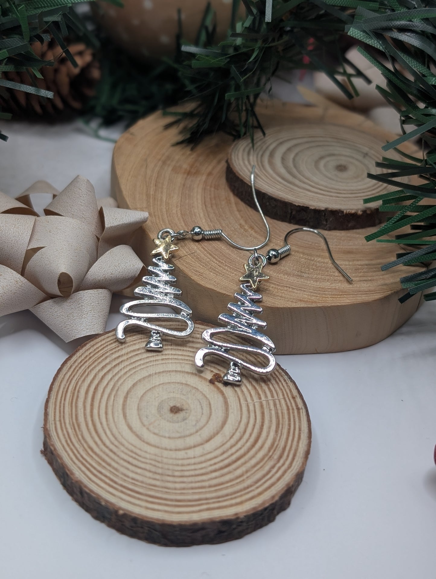Silver Christmas Tree Earrings