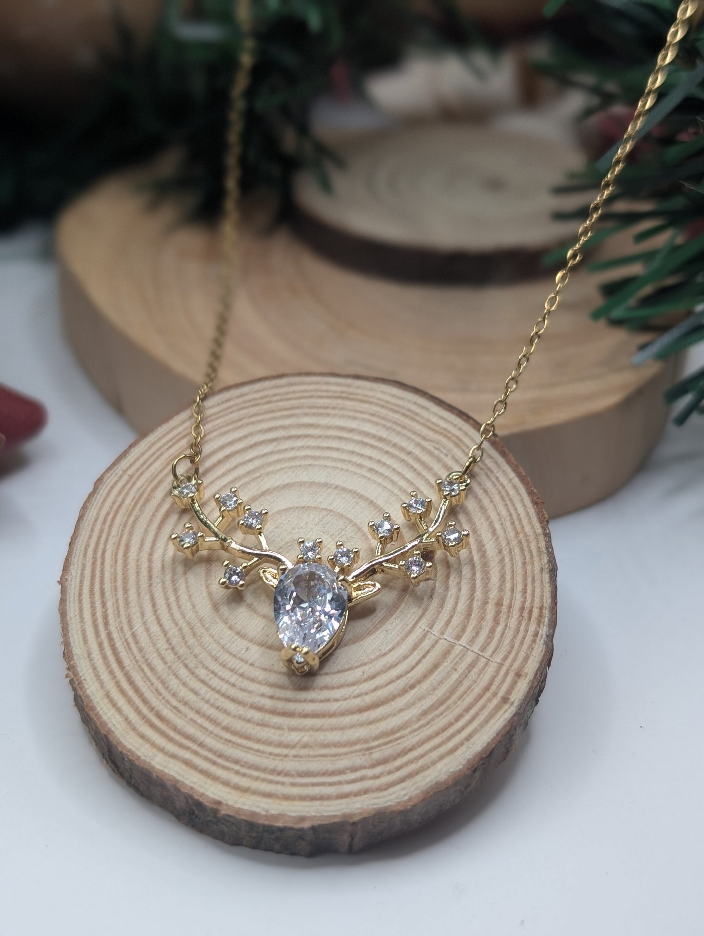 Crystal Gold Reindeer Necklace