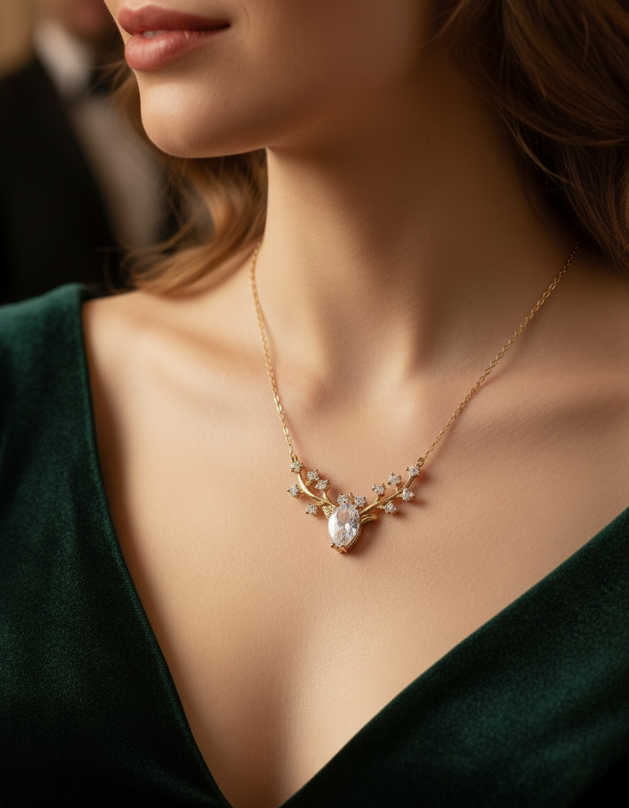 Crystal Gold Reindeer Necklace