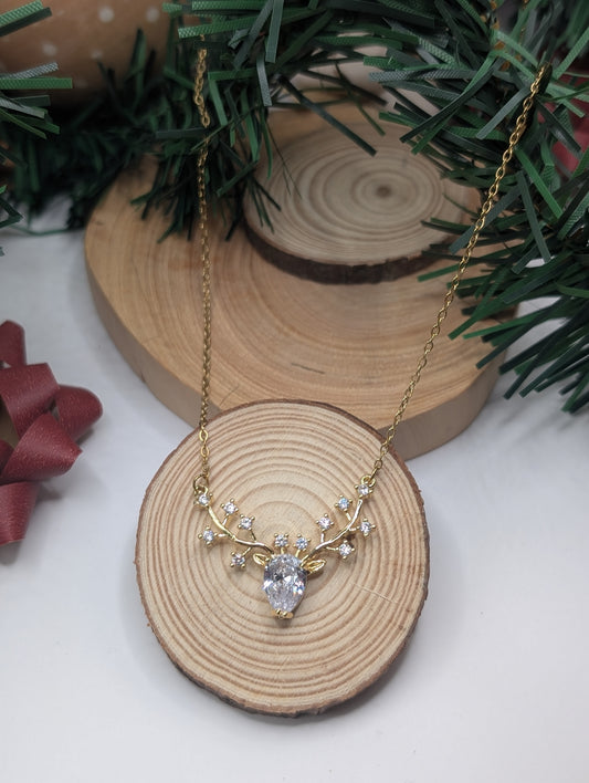 Crystal Gold Reindeer Necklace