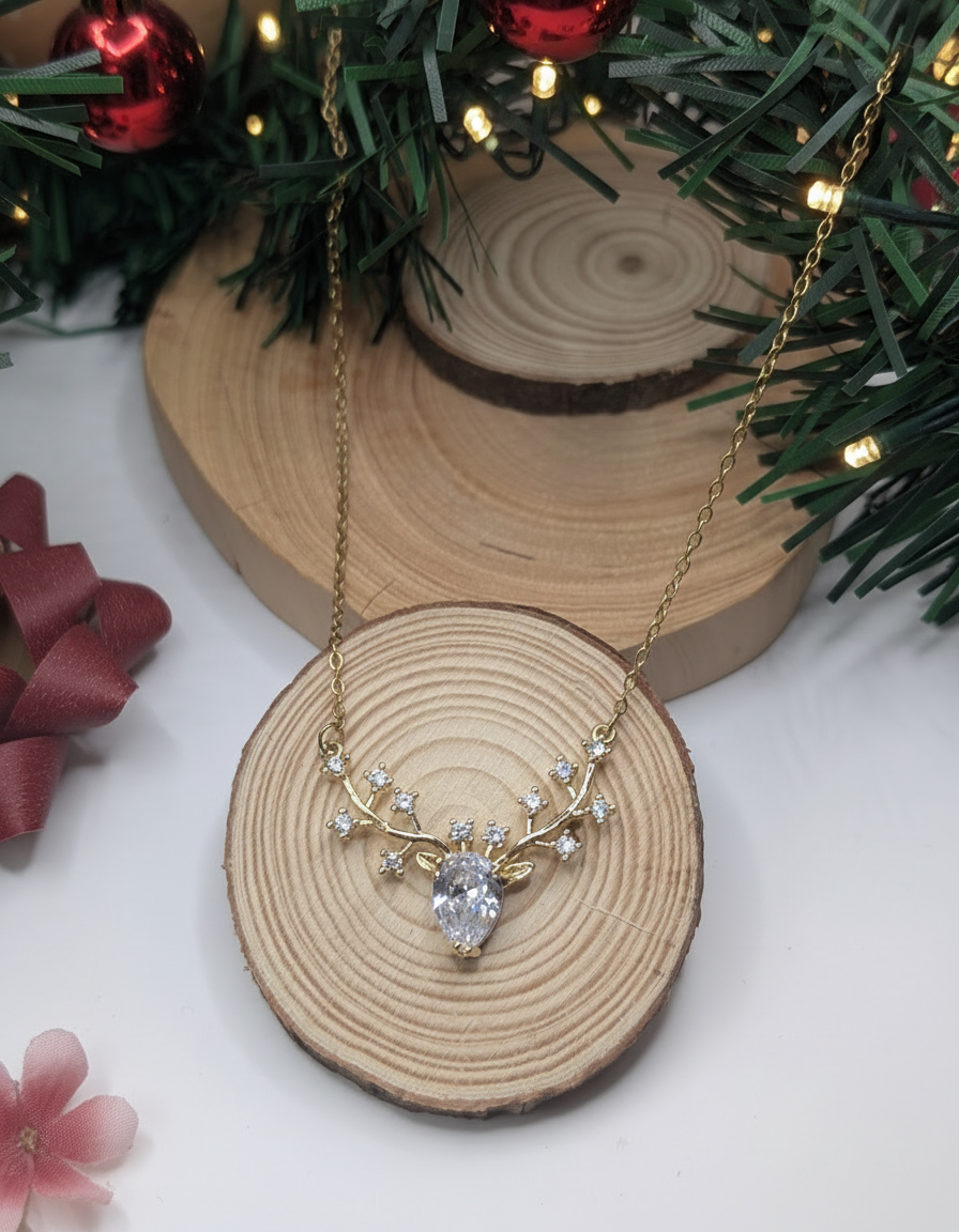 Crystal Gold Reindeer Necklace