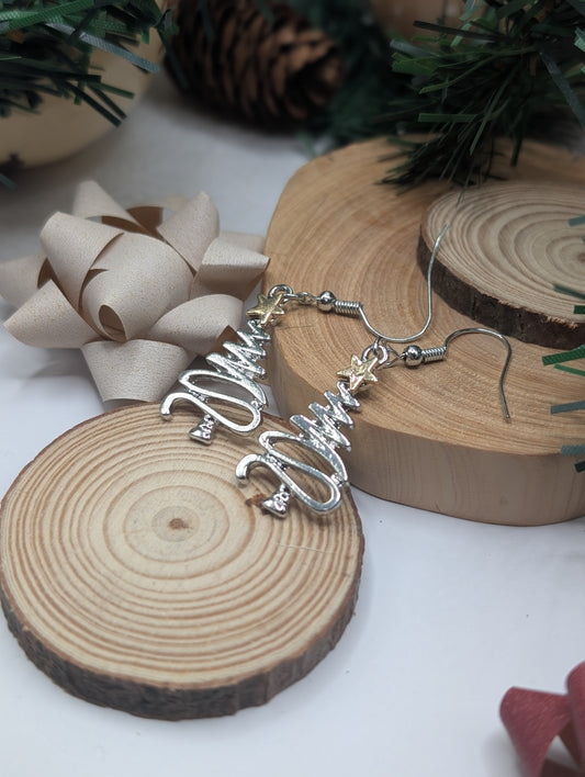 Silver Christmas Tree Earrings