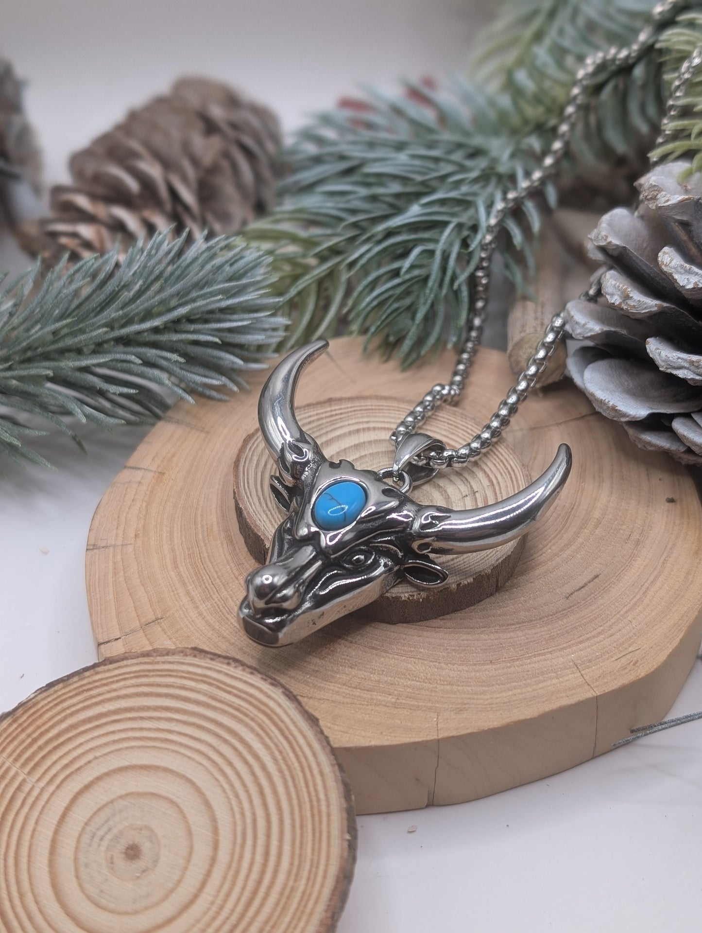 Turquoise Longhorn Chunky Pendant