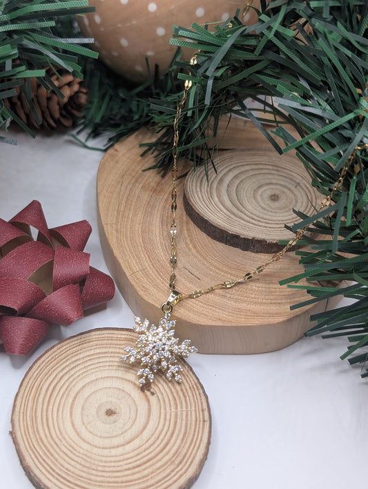 Gold Sparkle Snowflake Pendant