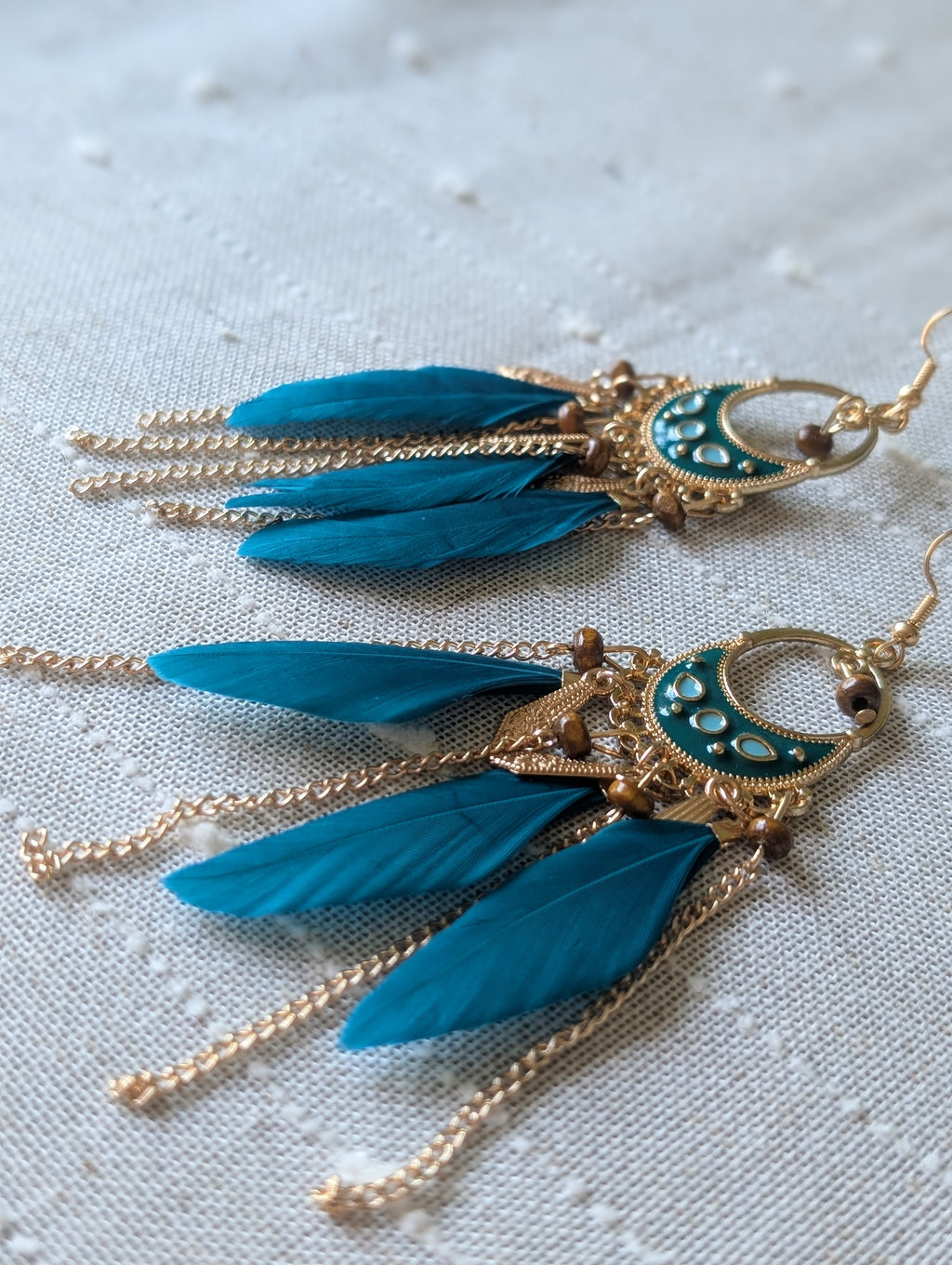 Feather drop boho earrings