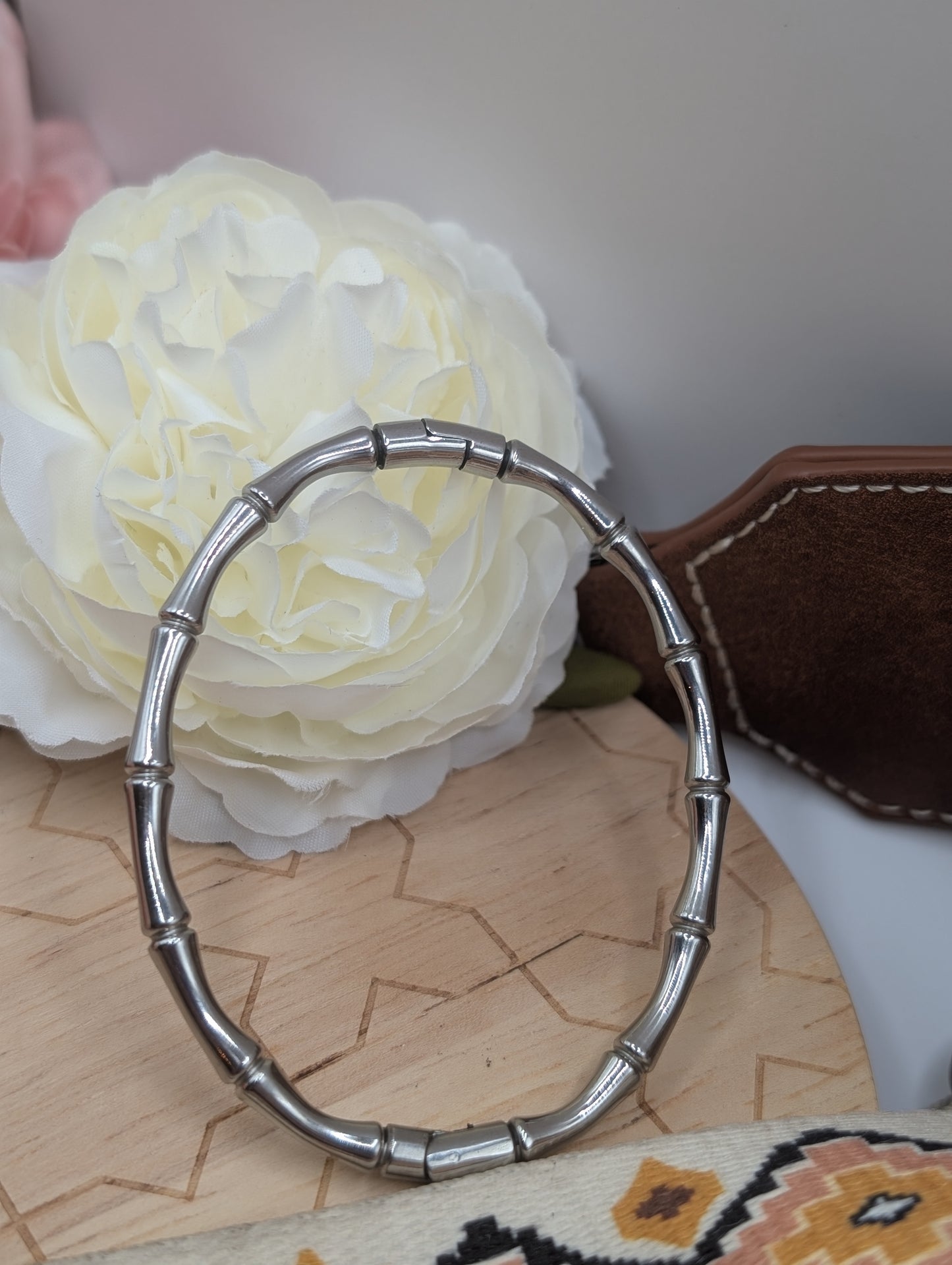 Bamboo Hinged Silver Bangle