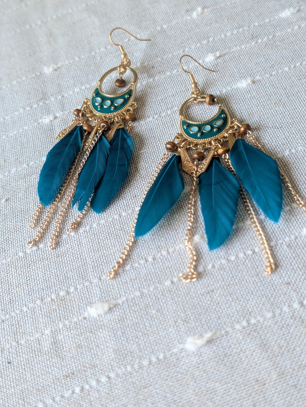 Feather drop boho earrings