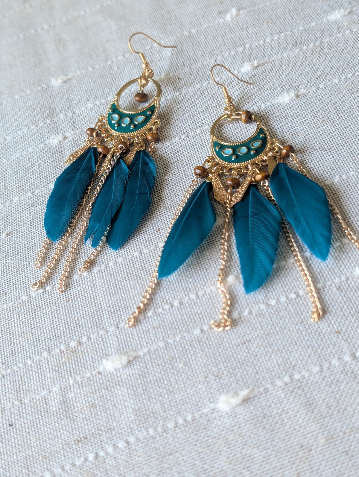 Feather drop boho earrings
